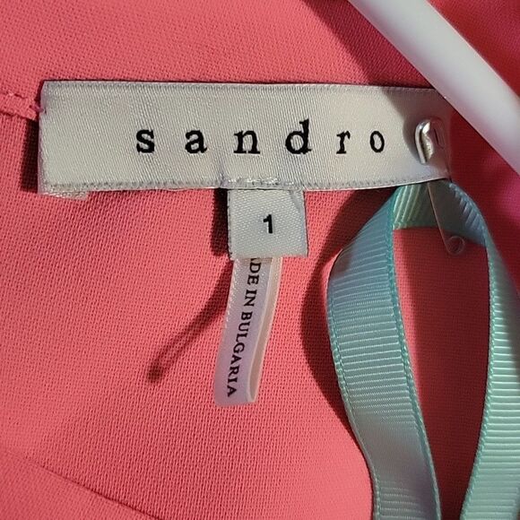 SANDRO crew neck ruffle Sheath pink designer dress Final Discount - Picture 13 of 16